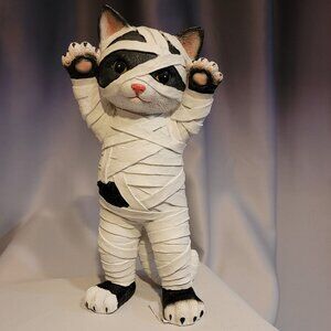 Adorable Halloween Tuxedo Black Cat Mummy Figurine